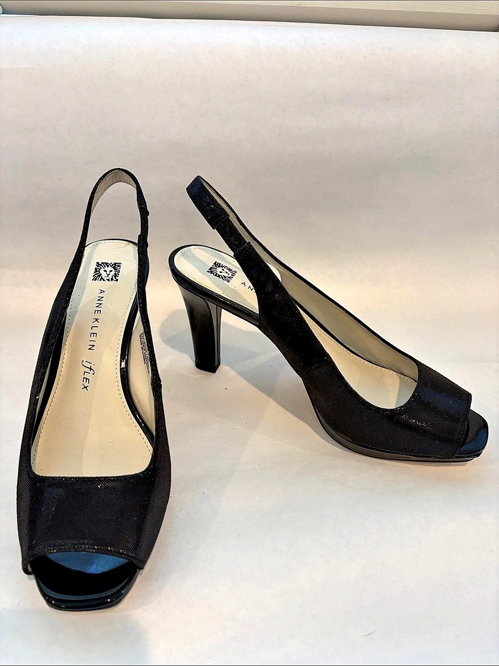 Anne Klein Jovi Slingback Peep Toe Pump Black Heels US 71⁄2 M